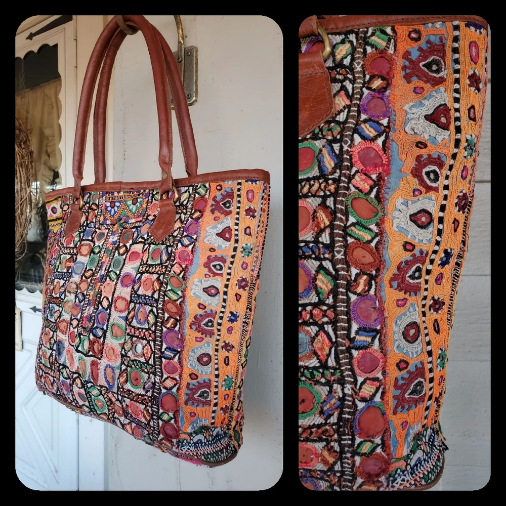Artisan Banjara zari Boho Embroidered bag Handmade Patchwork Repurposed